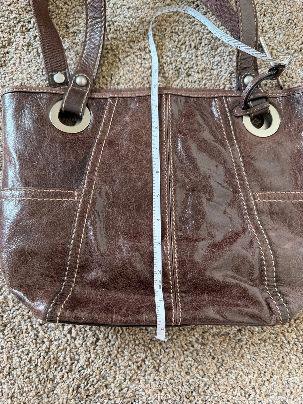 FOSSIL Chocolate Brown Leather Vintage Hobo Shoulder Tote Bag w Silver Key